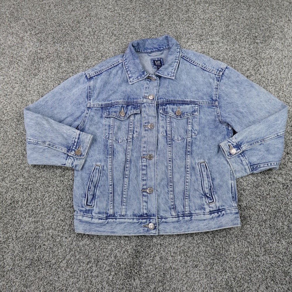 Gap Jacket Girls L Blue Jean Denim Flap Pocket Western Biker Trucker Bomber Coat